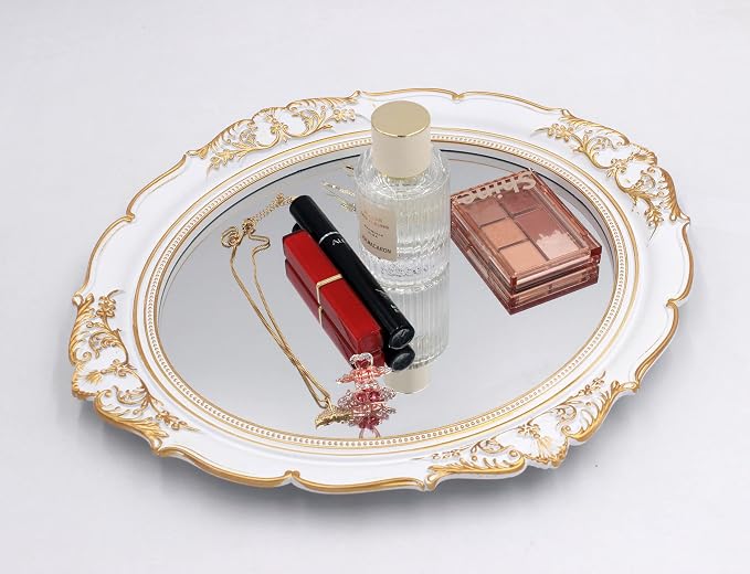 YCHMIR Vintage Decorative Wall Mirror 14.8 x 13.1 Inch Oval Mirror White - Image 3