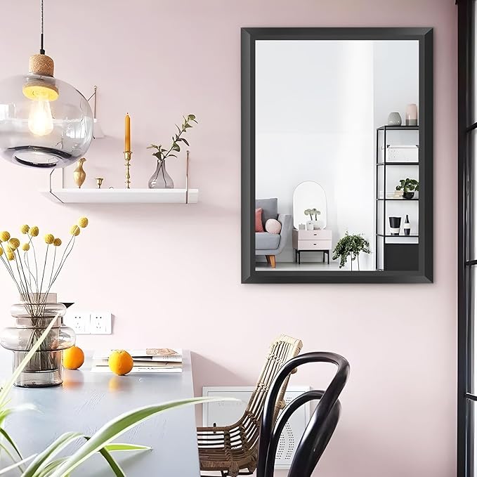 Amorho Black Bathroom Mirror, 24x36 Inch Thick Metal Framed Wall Mirrors - Image 5
