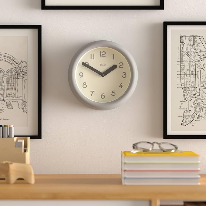 JONES CLOCKS® Fuze wall Clock | Small Round Clock | Gray | Playful Modern Design - Image 2