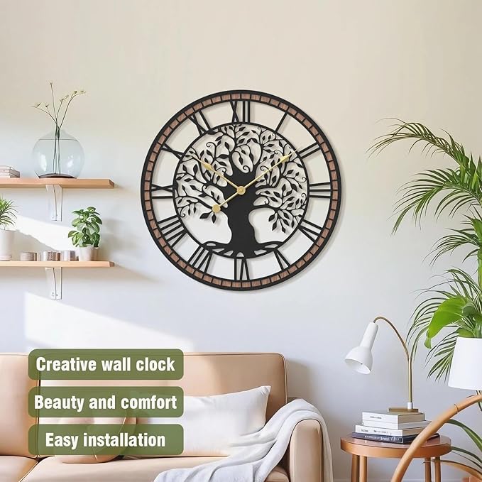 Micasso Wall Clocks Battery Operated: 18Inch Farmhouse Tree of Life Metal - Image 2