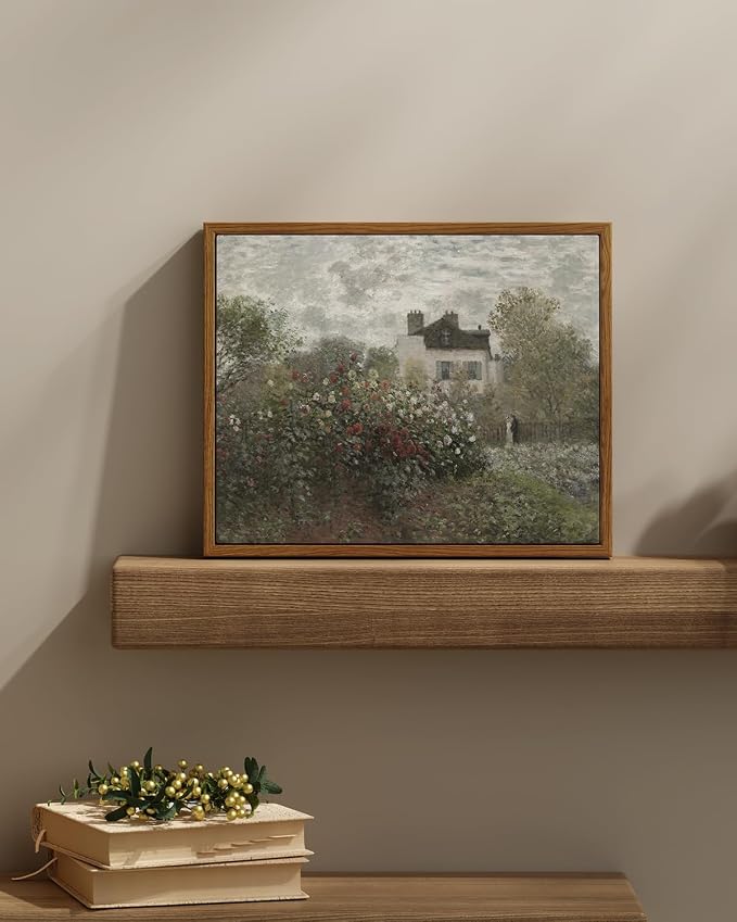 InSimSea Framed Canvas Wall Art Vintage Decor, Garden Full of Flowers Oil - Image 2