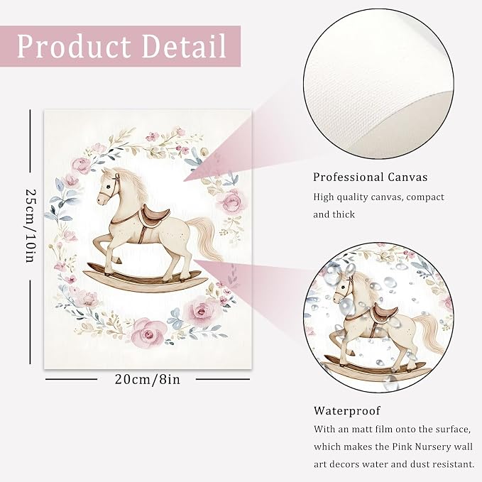 Uniro Pink Nursery Wall Decor Art Prints, Vintage Baby Girl Nursery Room Decor - Image 2