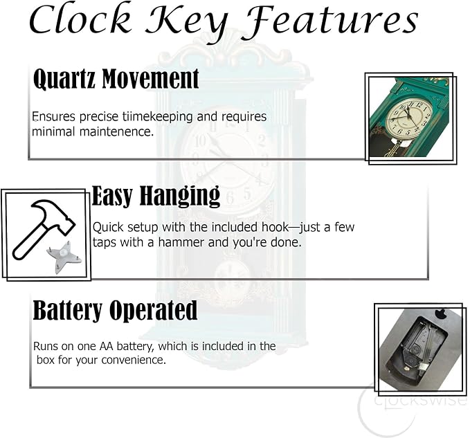 Clockswise Vintage Grandfather-Style Wall Clock - Image 4