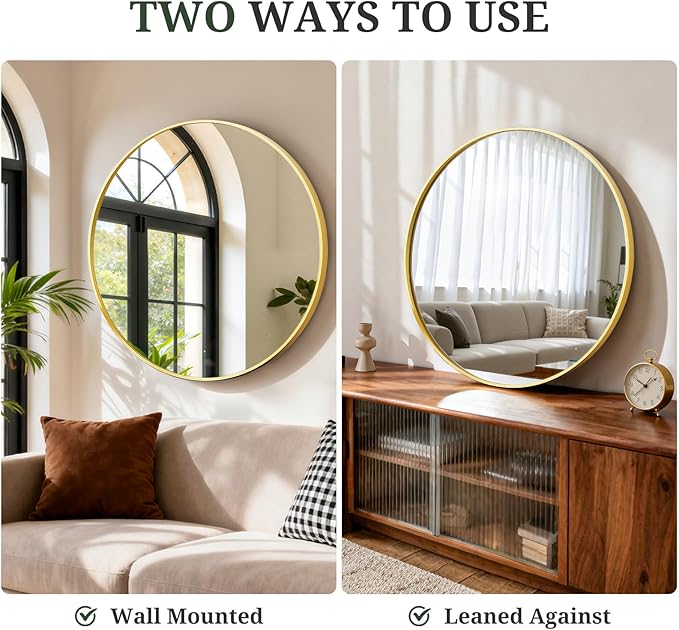 Round Wall Mirror 20 Inch Gold Vanity Mirror - Image 4