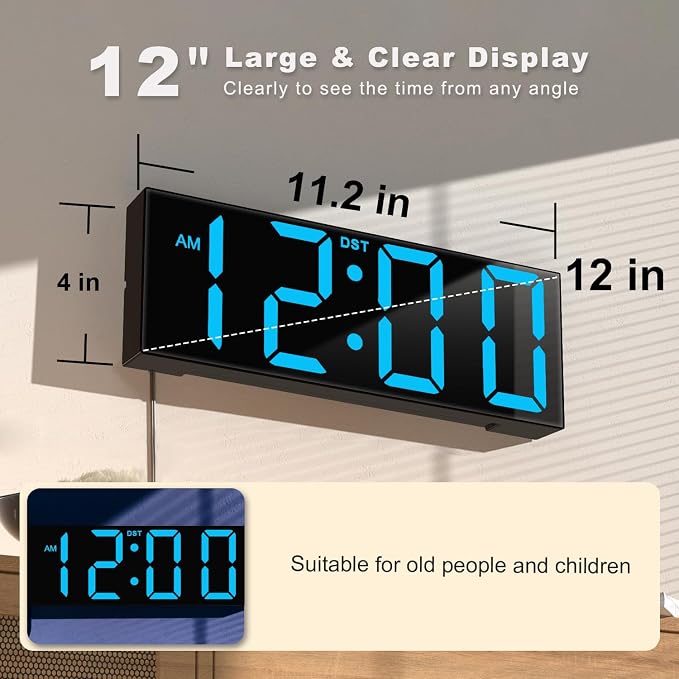 JALL 12'' Large Digital Wall Clock, Big LED Number Dispaly, Night Light - Image 2