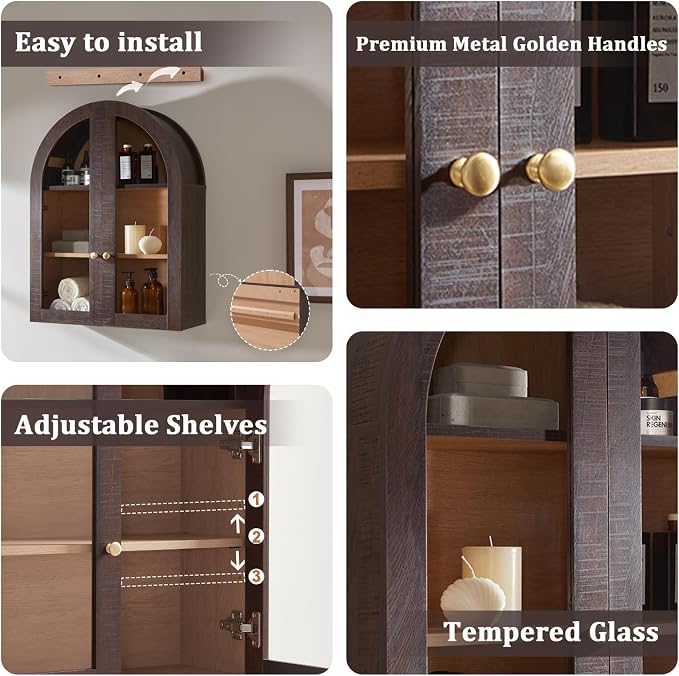 Bathroom Arched Wall Cabinet Over The Toilet Storage Cabinet, 23.5×31.4 Inch - Image 5