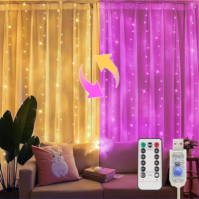 suddus Color Changing Curtain Lights, 200 Led 6.5ft x 6.5ft Hanging String by SUDDUS