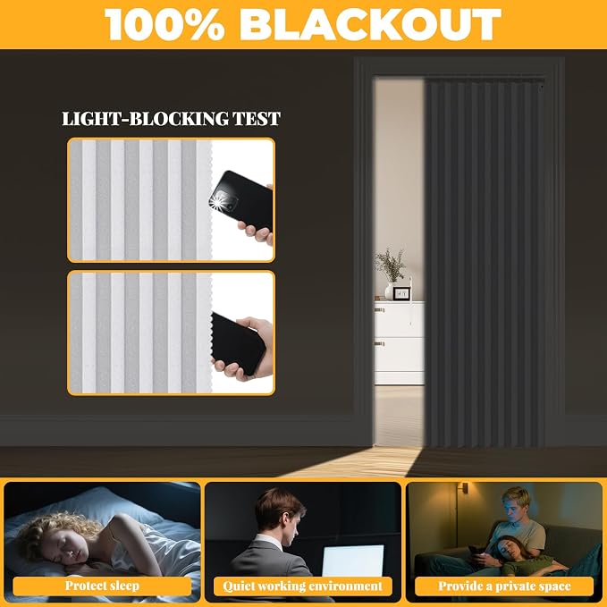 AJAZZ 100% Blackout Magnetic Door Curtain Accordion Doors Interior Closet Door - Image 4
