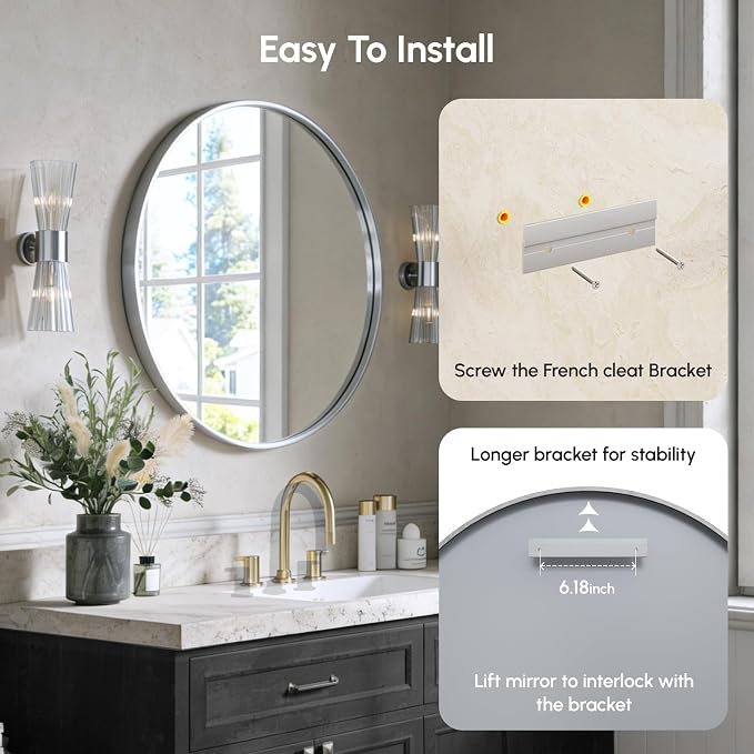 USHOWER Brushed Nickel Bathroom Mirrors - Image 6