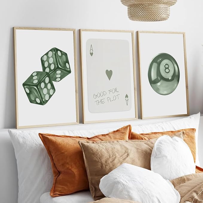 BOKPEN Green Poker Dice Canvas Wall Art Funky Y2K Trendy Preppy Pictures Lucky - Image 2
