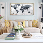 Framed wall art World Map Wall Art Canvas Picture 30inchx60inch Large Black and - Image 4