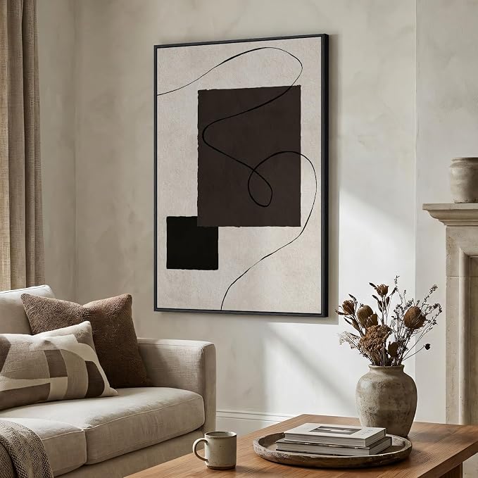 Framed Modern Black and White Neutral Abstract Wall Art, Contemporary - Image 4