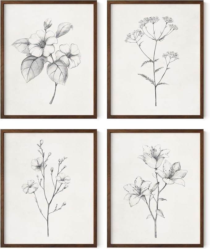 Haus and Hues Grey Floral Wall Art by HausandHuesArtPrints