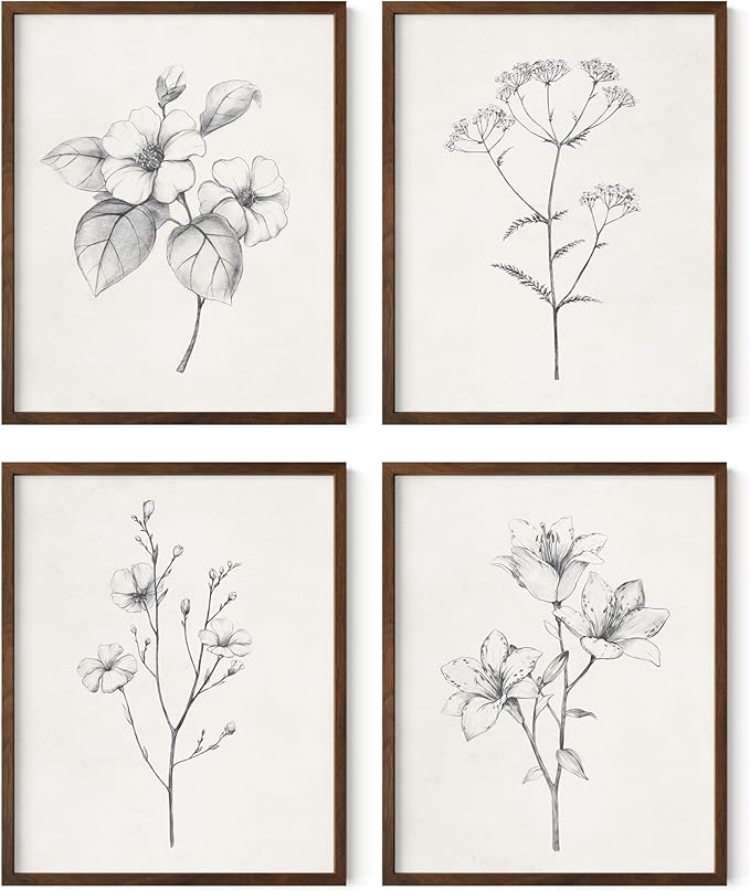 HAUS AND HUES Grey Floral Wall Art by HausandHuesArtPrints