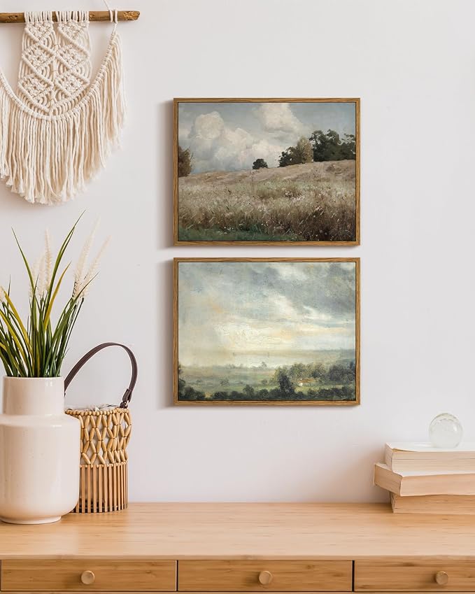 InSimSea Framed Canvas Wall Art Vintage Decor, Cornfield Countryside Scenery - Image 3