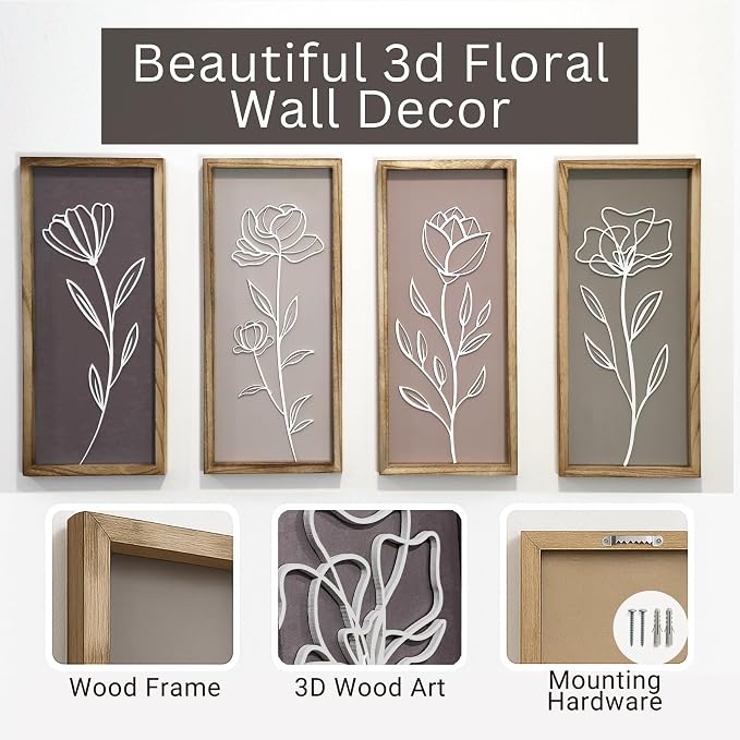Product Elevations 3D Bathroom Art Set of 4 – Wooden Framed Wall Art - Image 3