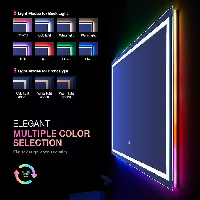 LOAAO 60”X30“ RGB LED Bathroom Mirror - Image 3