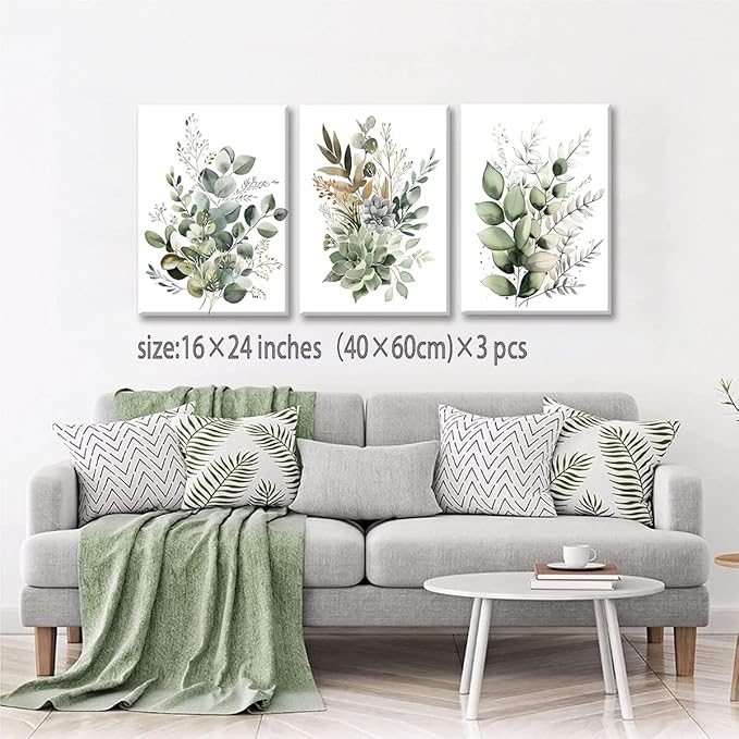 Bwodke Botanical Wall Art Plant Floral Watercolor Canvas Prints Set of 3 Framed - Image 3