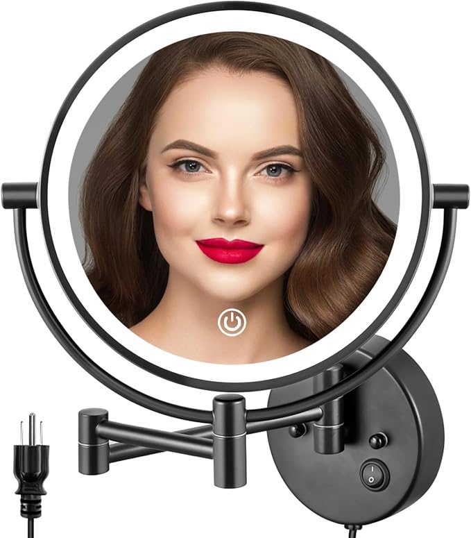 ALHAKIN 9" Wall Mounted Lighted Makeup Mirror, Large Double Sided 1X/10X by ALHAKIN