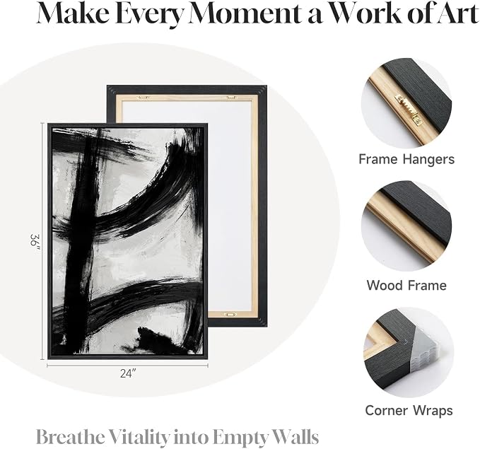 Framed Black and White Abstract Wall Art Set of 2 - Image 6