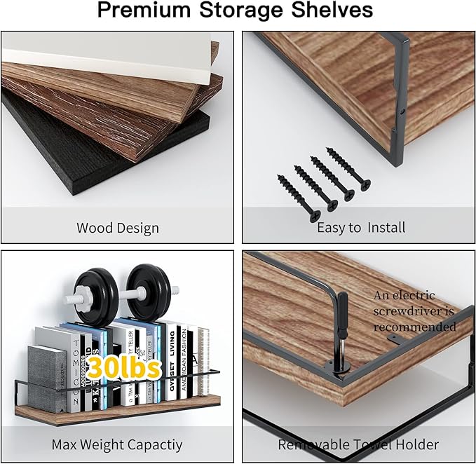 Shario Rustic Wood Floating Shelves - Image 6