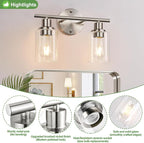 Zarbitta 2-Light Bathroom Light Fixtures, Brushed Nickel Vanity Light, Modern - Image 4