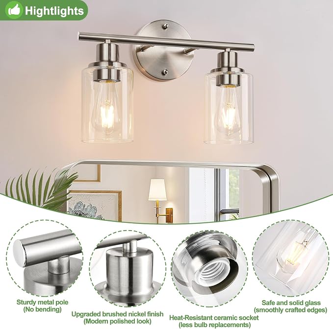 Zarbitta 2-Light Bathroom Light Fixtures, Brushed Nickel Vanity Light, Modern - Image 4
