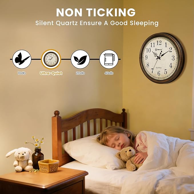 Geevon Retro Silent 18 Inch Wall Clock Non Ticking, Vintage Clock Quartz - Image 3