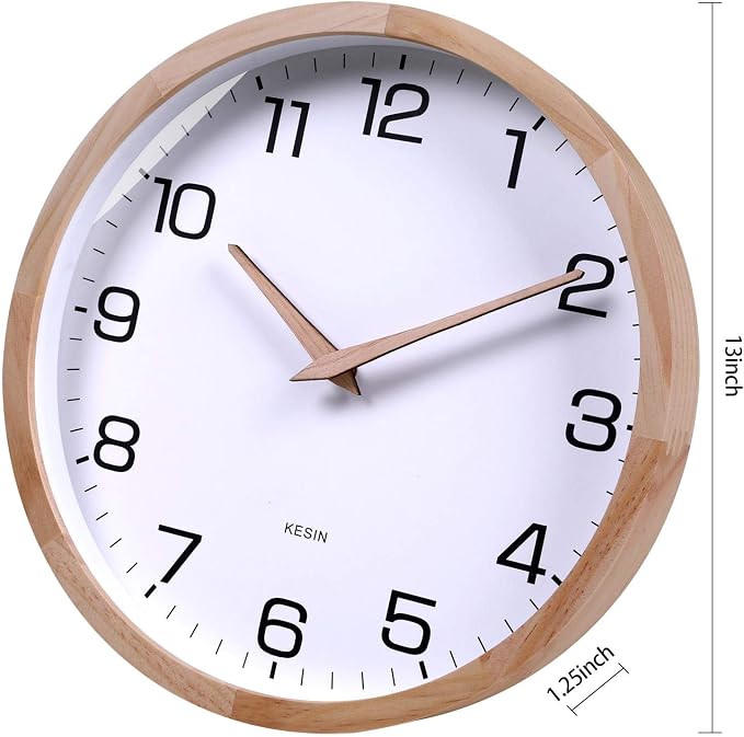 Kesin 12 Inches Wooden Round Silent Wall Clock White Wood Wall Clocks Analog - Image 6