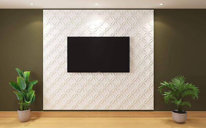 Art3d PVC 3D Wall Panel Interlocked Circles in Matt White Cover 32 Sq.ft - Image 3