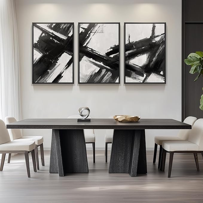Large Framed Black and White Abstract Canvas Wall Art - Image 4