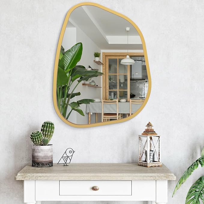 Large Asymmetrical Wall Mirror Irregular Wood Frame Modern Unique Wall-Mounted - Image 4