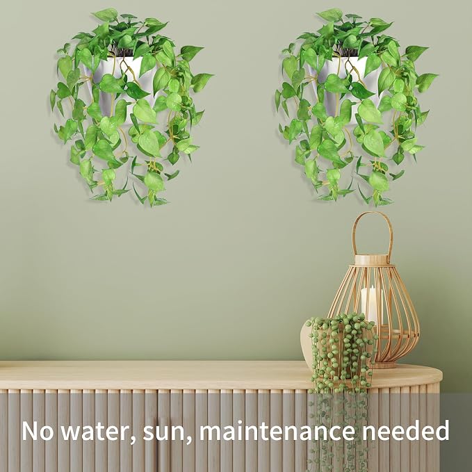Artificial Hanging Potted Plants Set of 2, Fake Eucalyptus Vine Plant - Image 6