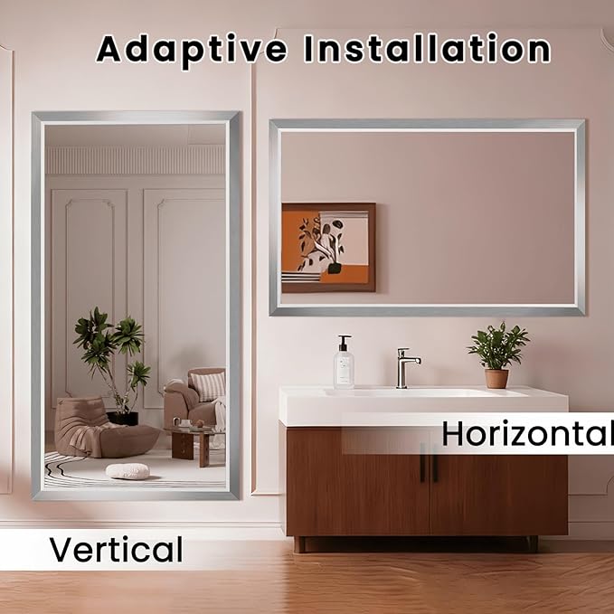 Amorho Bathroom Mirror, 48x40 Inch Silver Thick Metal Framed Wall Mirrors - Image 5