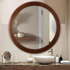 CULER Round Mirrors 30 Inch, Wood Vanity Wall Rustic Mirror - Image 2