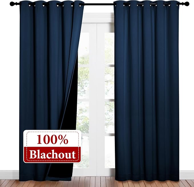 NICETOWN Moroccan Blue Full Shade Curtain Panels, Pair of Energy Smart & Noise - Image 2