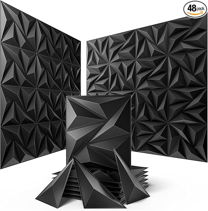 Sonicism Wall Panels Upgrade 48 Pack, 0.7”x11.8”x11.8”Pyramid 3D Wall Panels by Sonicism