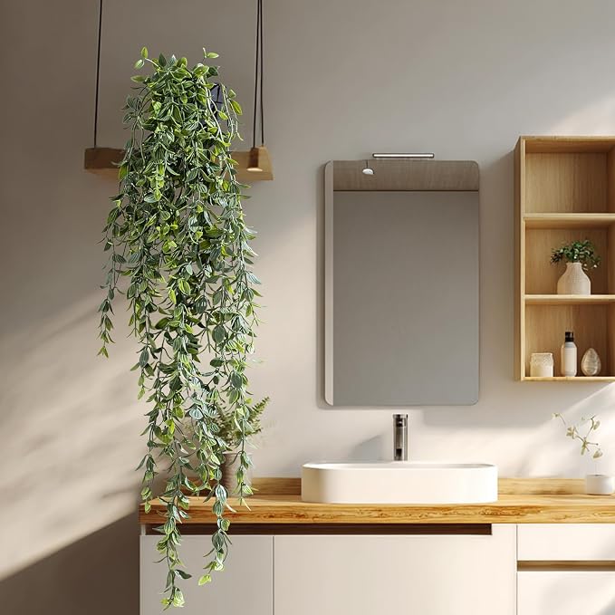 Artificial Hanging Plant 2 Pcs Faux Plant Ivy Vine Faux Eucalyptus Vines Fake - Image 7