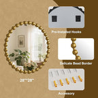 Easly Round Mirror for Wall, 28 Inch Gold Beaded Frame Decorative Vanity Mirror - Image 4