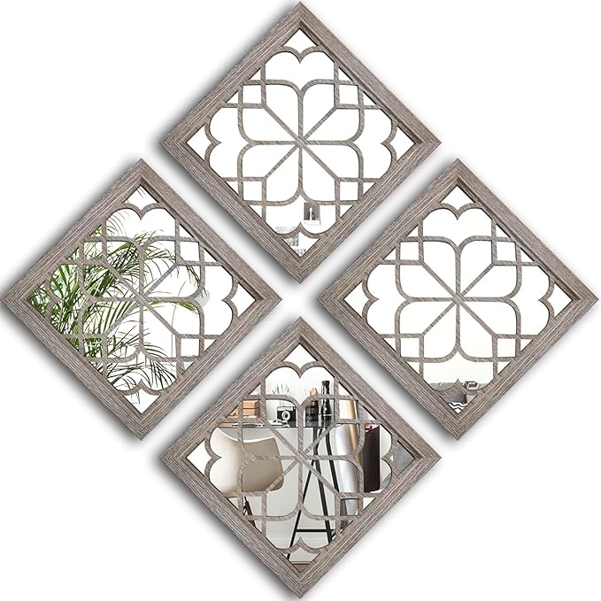 Wocred Set of 4 Mirrors Square Wall Mirror, Gorgeous Rustic Farmhouse Accent by Wocred