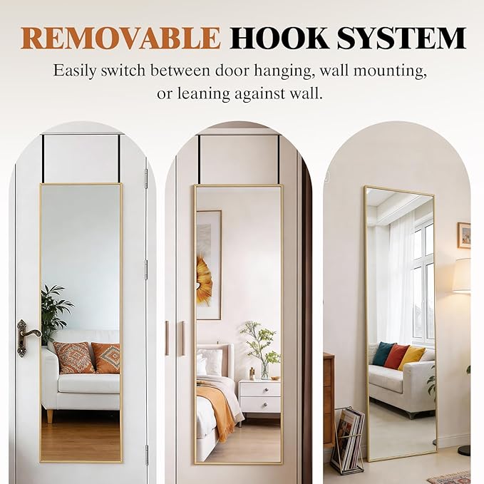 DUMOS 47x14 Full Length Mirror Over the Door, Wall Mounted Full Body Mirror - Image 4