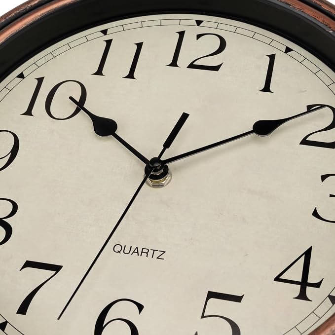 Foxtop Vintage Copper Wall Clock 12 Inch Silent Non Ticking Battery Operated - Image 9