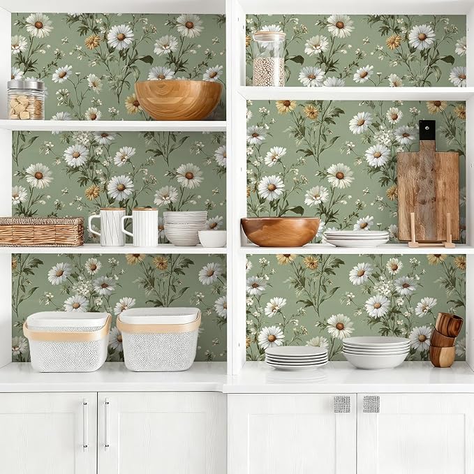 Livebor Floral Peel and Stick Wallpaper Daisy Floral Contact Paper 16.9in - Image 7
