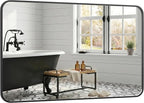 30x48 Inch Oversized Matte Black Bathroom Vanity Mirrors | Flush Mount Deep Set by Pocetry