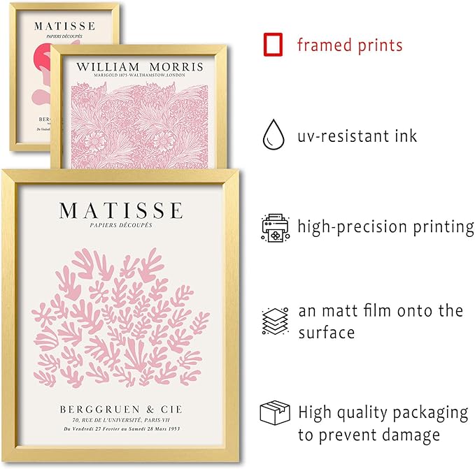 ANERZA 16 PCS Framed Pink Wall Art Decor, Matisse Wall Prints - Image 3