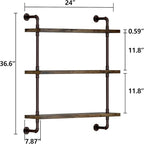 Helsin 3 Tier Industrial Pipe Shelf Rustic Wood Floating Shelves, Wall Display - Image 3