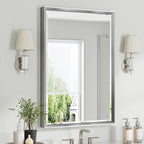 Silver Bathroom Mirror, 24x36 Inch Beveled Vanity Mirror by QUEENFUN