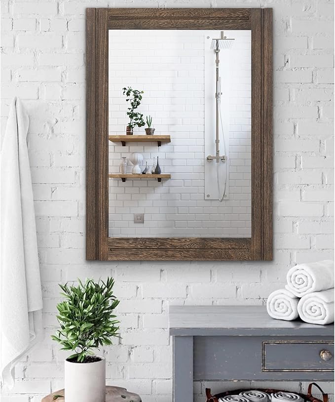 AAZZKANG Rustic Wood Mirror Rectangle Decorative Wall Hanging Mirrors - Image 4