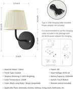 PUSU LED Cordless Black H9.6 inch Small Wall Sconces Set of 2, Rechargeable - Image 5