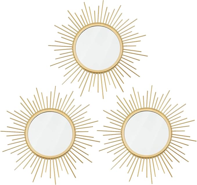 3 Pack Metal Mirrors for Wall Sunburst Wall Mirrors Home Décor Decorative by Uaussi